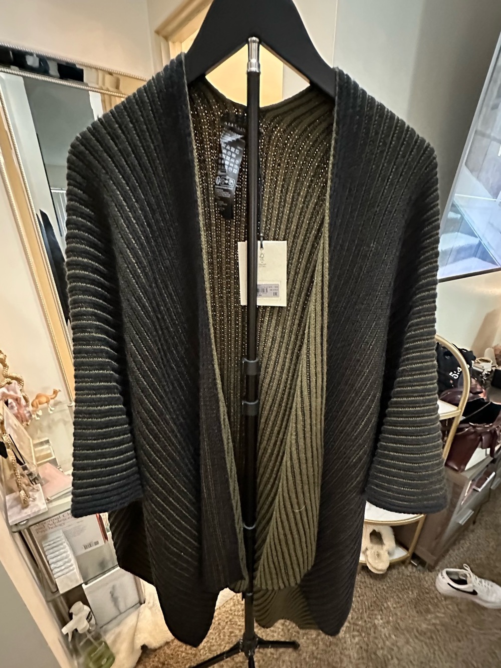 AllSaints Ribbed Knit Poncho Cape Open Front Duster NWTs Cardigan Sweater